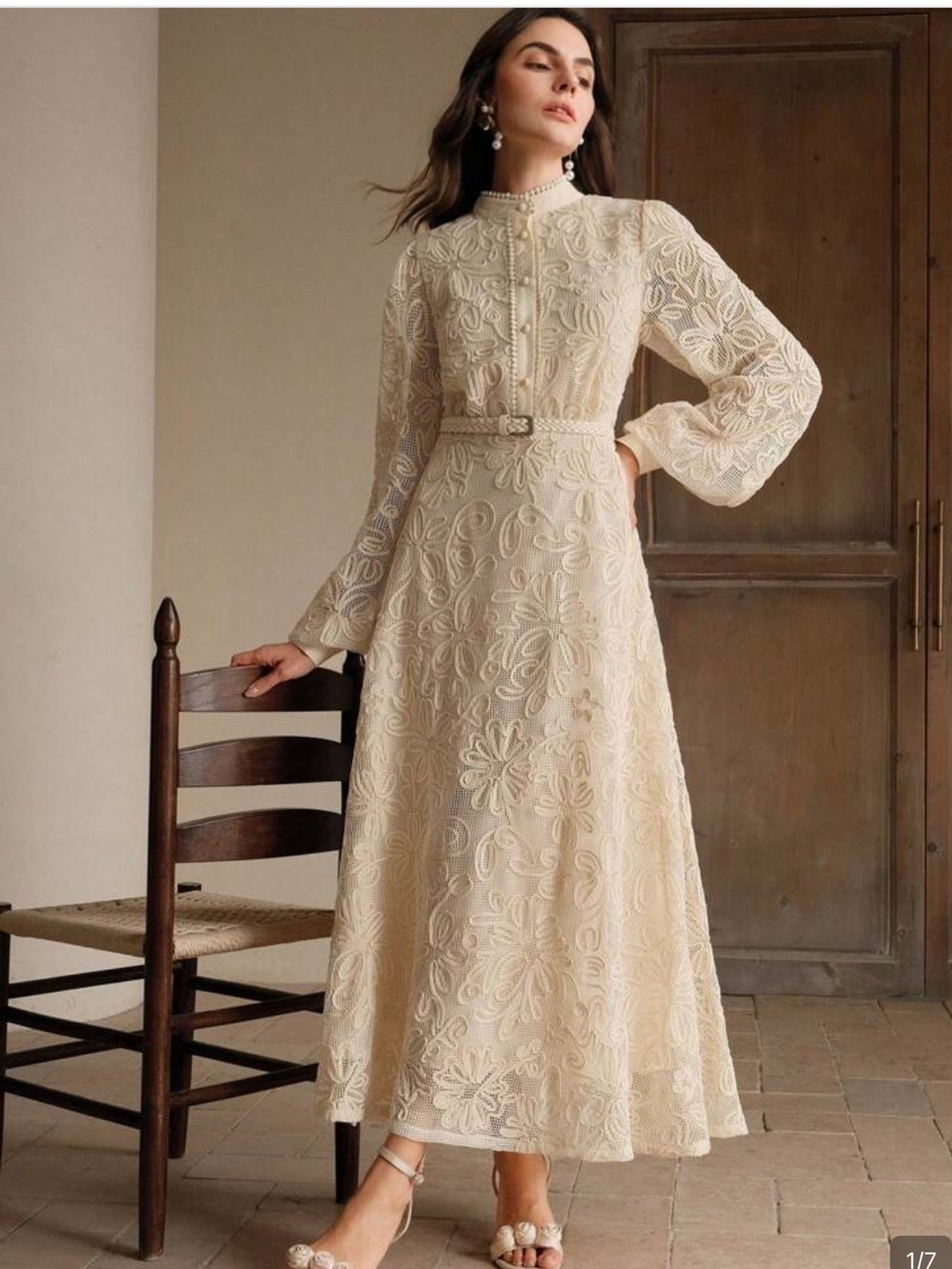 Anewsta French style lace long sleeve a line dress size small